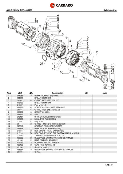 Carraro 26.32M Axle Parts Catalog (Ref. 403955) – sample page 1