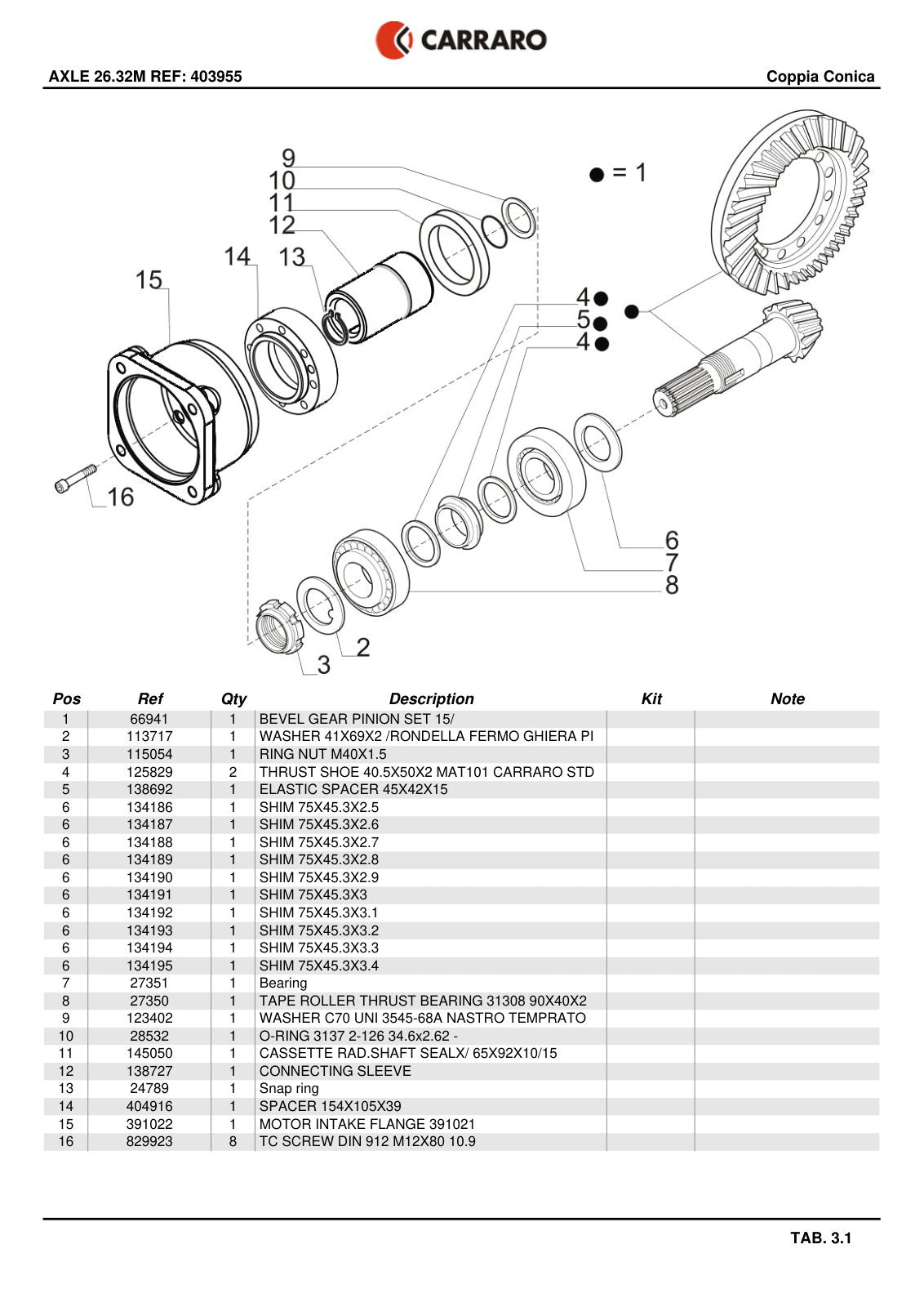 Carraro 26.32M Axle Parts Catalog (Ref. 403955) – sample page 2