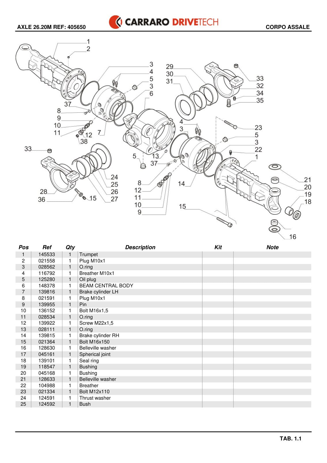 Carraro 26.20M Axle Parts Catalog (Ref. 405650) – sample page 1