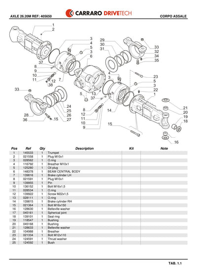 Carraro 26.20M Axle Parts Catalog (Ref. 405650) – sample page 1