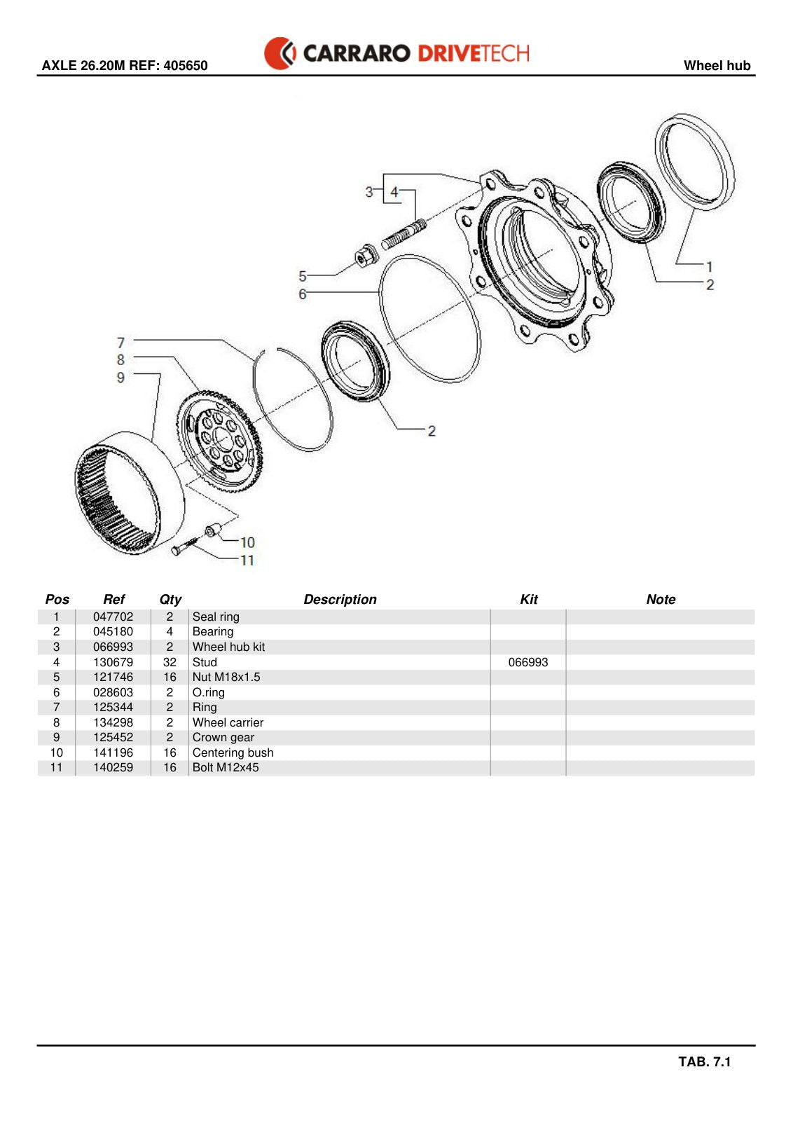 Carraro 26.20M Axle Parts Catalog (Ref. 405650) – sample page 3