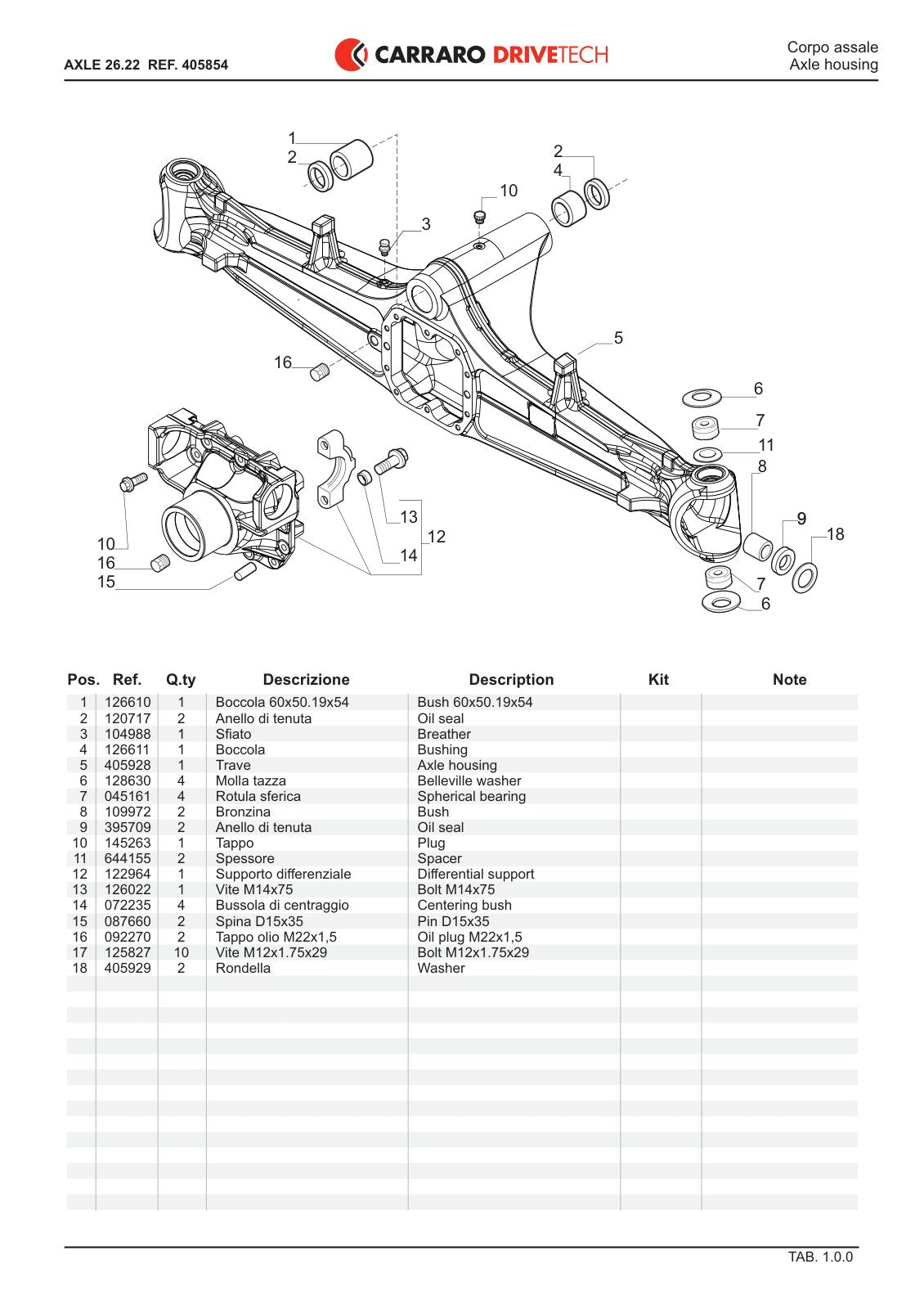 Carraro 26.22 Axle Parts Catalog (Ref. 405854) – sample page 1