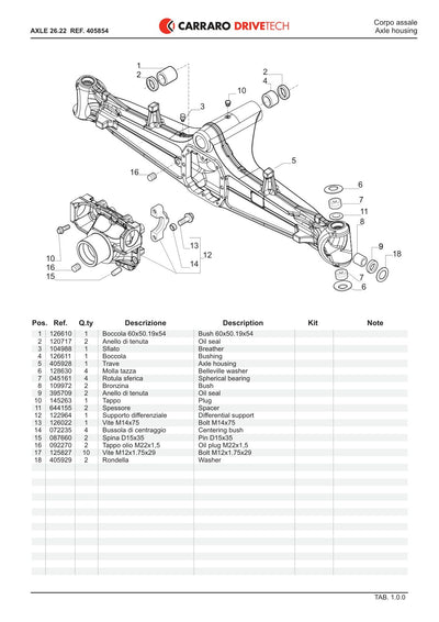 Carraro 26.22 Axle Parts Catalog (Ref. 405854) – sample page 1