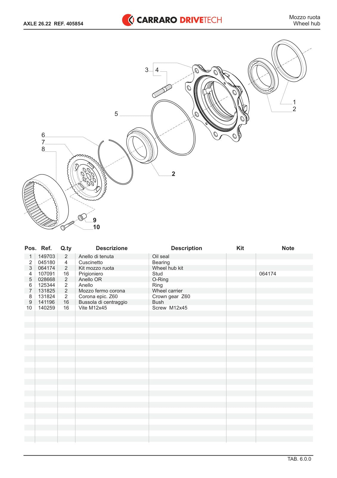 Carraro 26.22 Axle Parts Catalog (Ref. 405854) – sample page 3