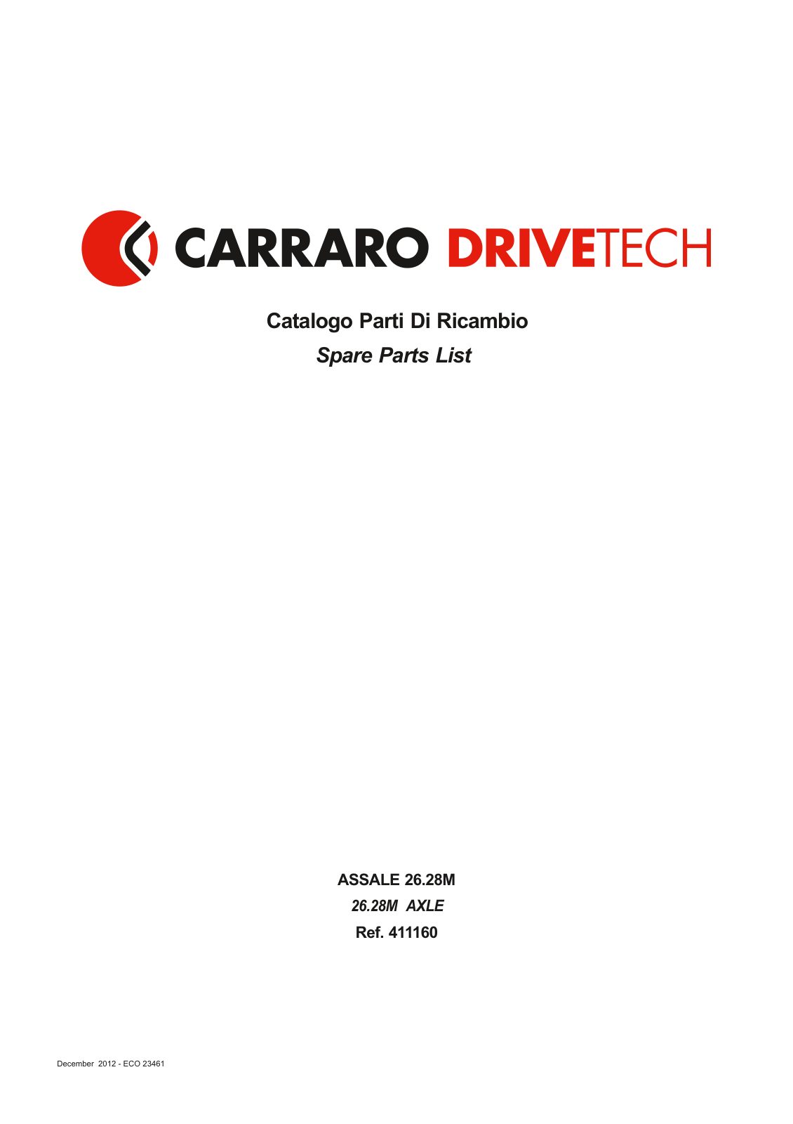 Carraro 26.28M Axle Parts Catalog (Ref. 411160) – cover