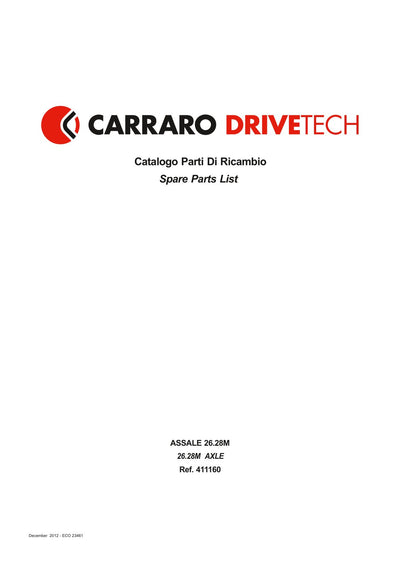 Carraro 26.28M Axle Parts Catalog (Ref. 411160) – cover