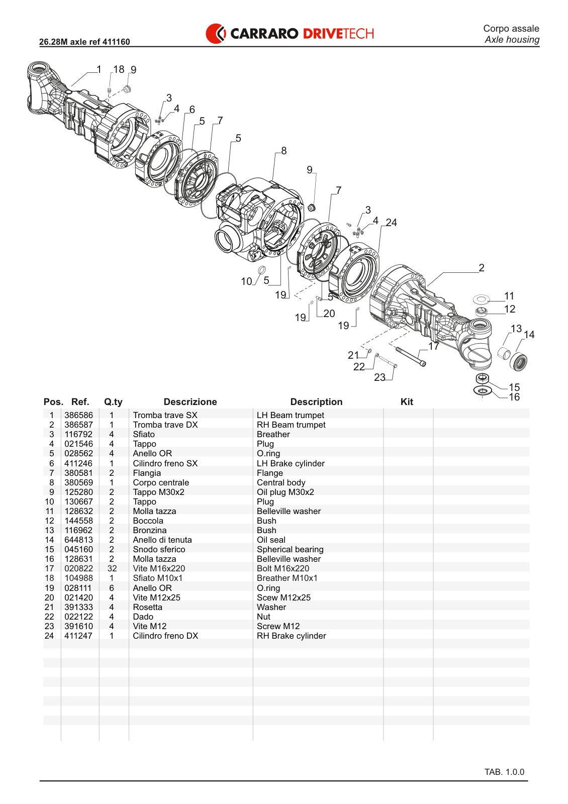 Carraro 26.28M Axle Parts Catalog (Ref. 411160) – sample page 1