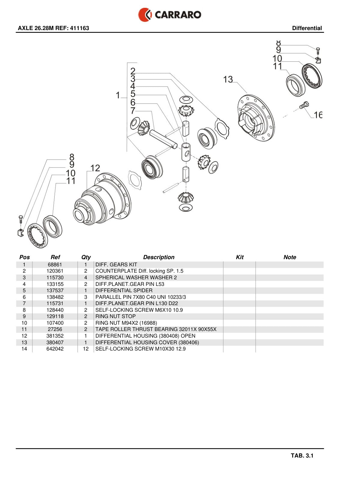 Carraro 26.28M Axle Parts Catalog (Ref. 411163) – sample page 2
