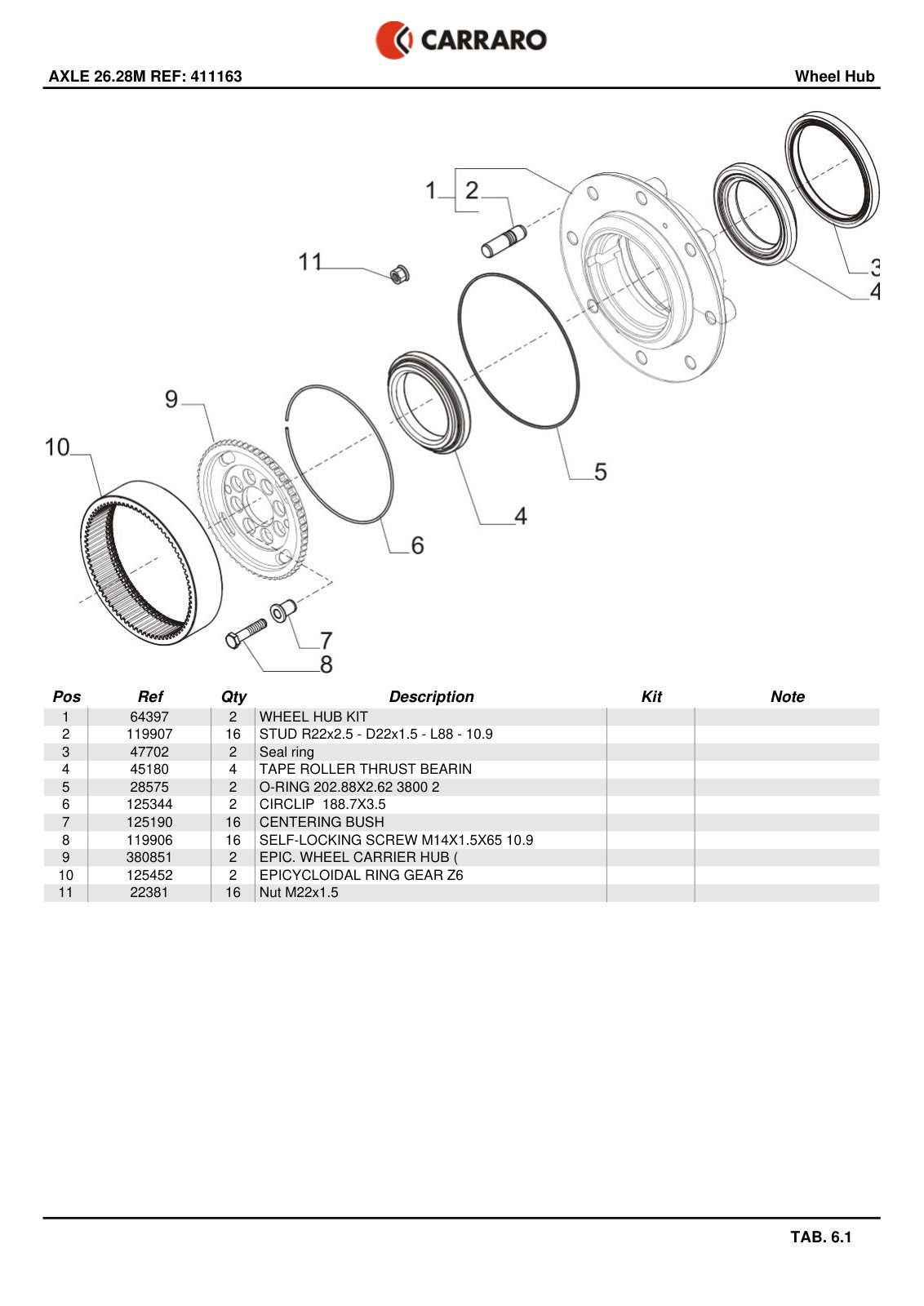 Carraro 26.28M Axle Parts Catalog (Ref. 411163) – sample page 3