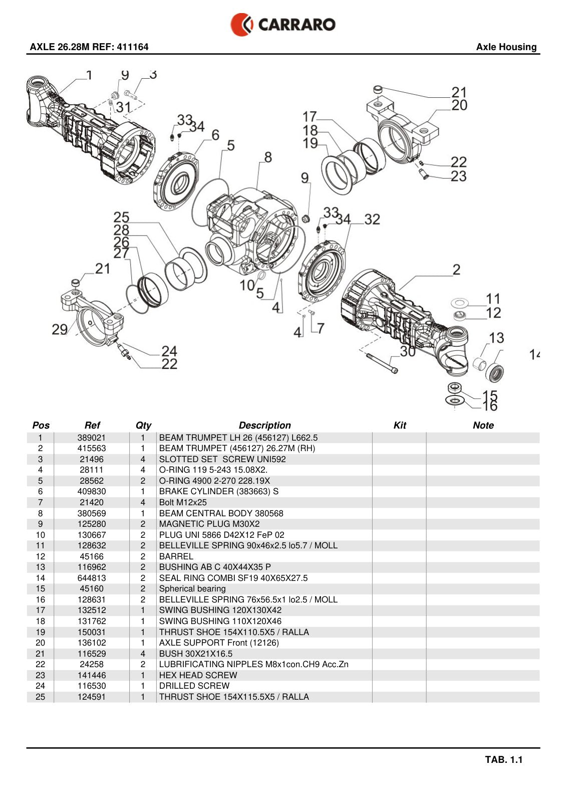 Carraro 26.28M Axle Parts Catalog (Ref. 411164) – sample page 1