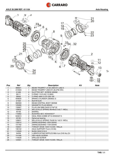 Carraro 26.28M Axle Parts Catalog (Ref. 411164) – sample page 1