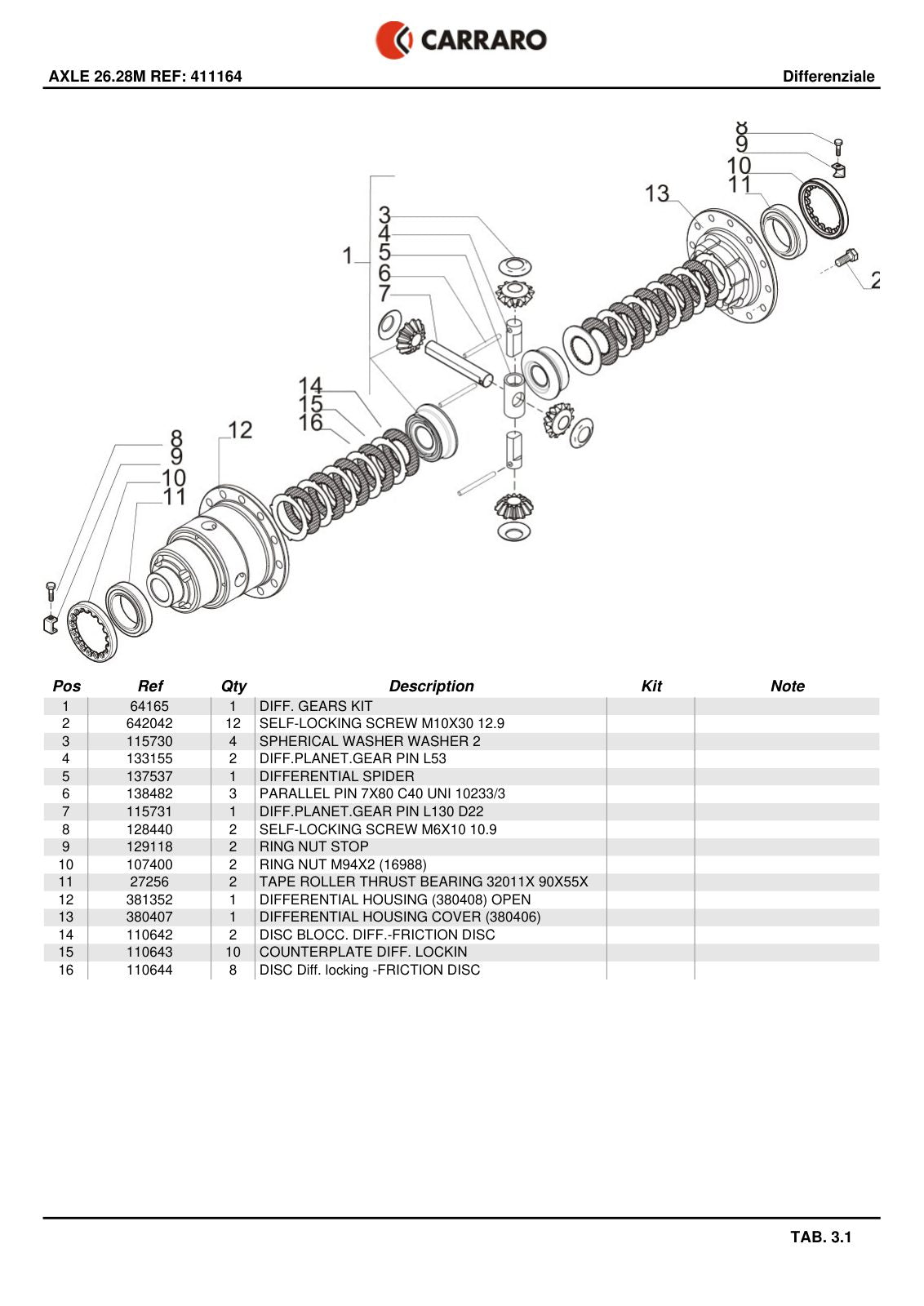 Carraro 26.28M Axle Parts Catalog (Ref. 411164) – sample page 2