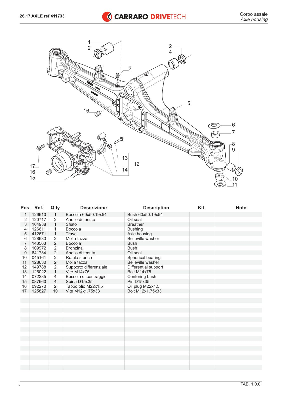 Carraro 26.17 Axle Parts Catalog (Ref. 411733) – sample page 1