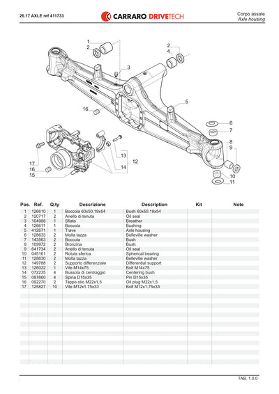 Carraro 26.17 Axle Parts Catalog (Ref. 411733) – sample page 1