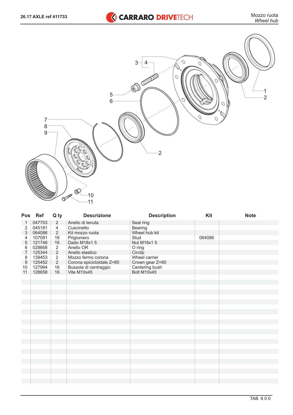 Carraro 26.17 Axle Parts Catalog (Ref. 411733) – sample page 3