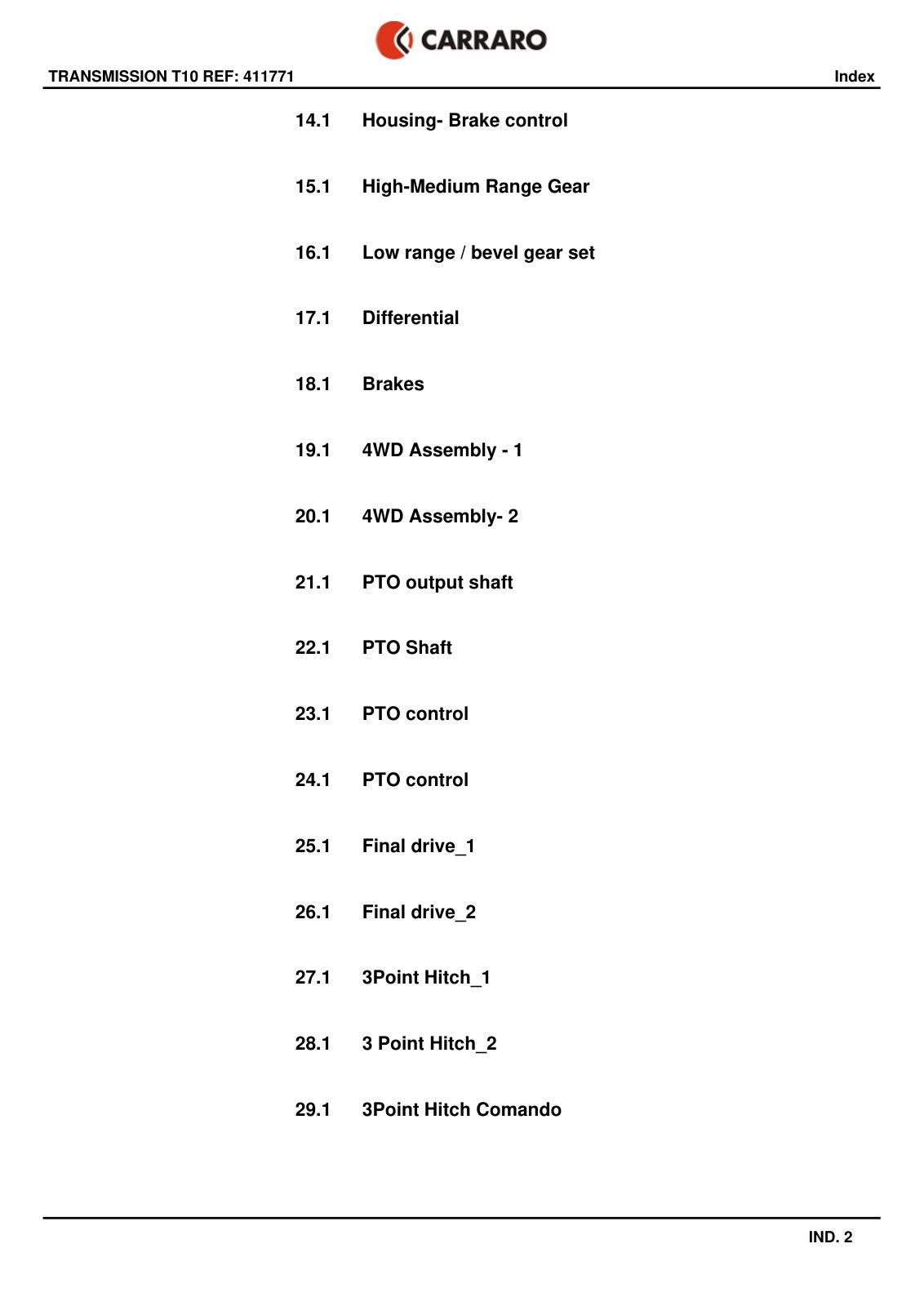 Carraro Transmission Parts Catalog (Ref. 411771) – sample page 1