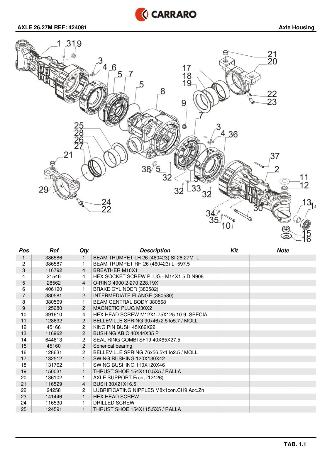 Carraro 26.27M Axle Parts Catalog (Ref. 424081) – sample page 1