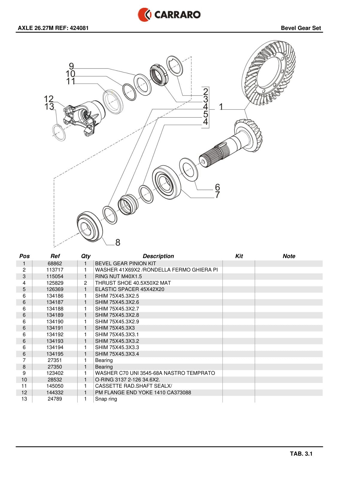 Carraro 26.27M Axle Parts Catalog (Ref. 424081) – sample page 2