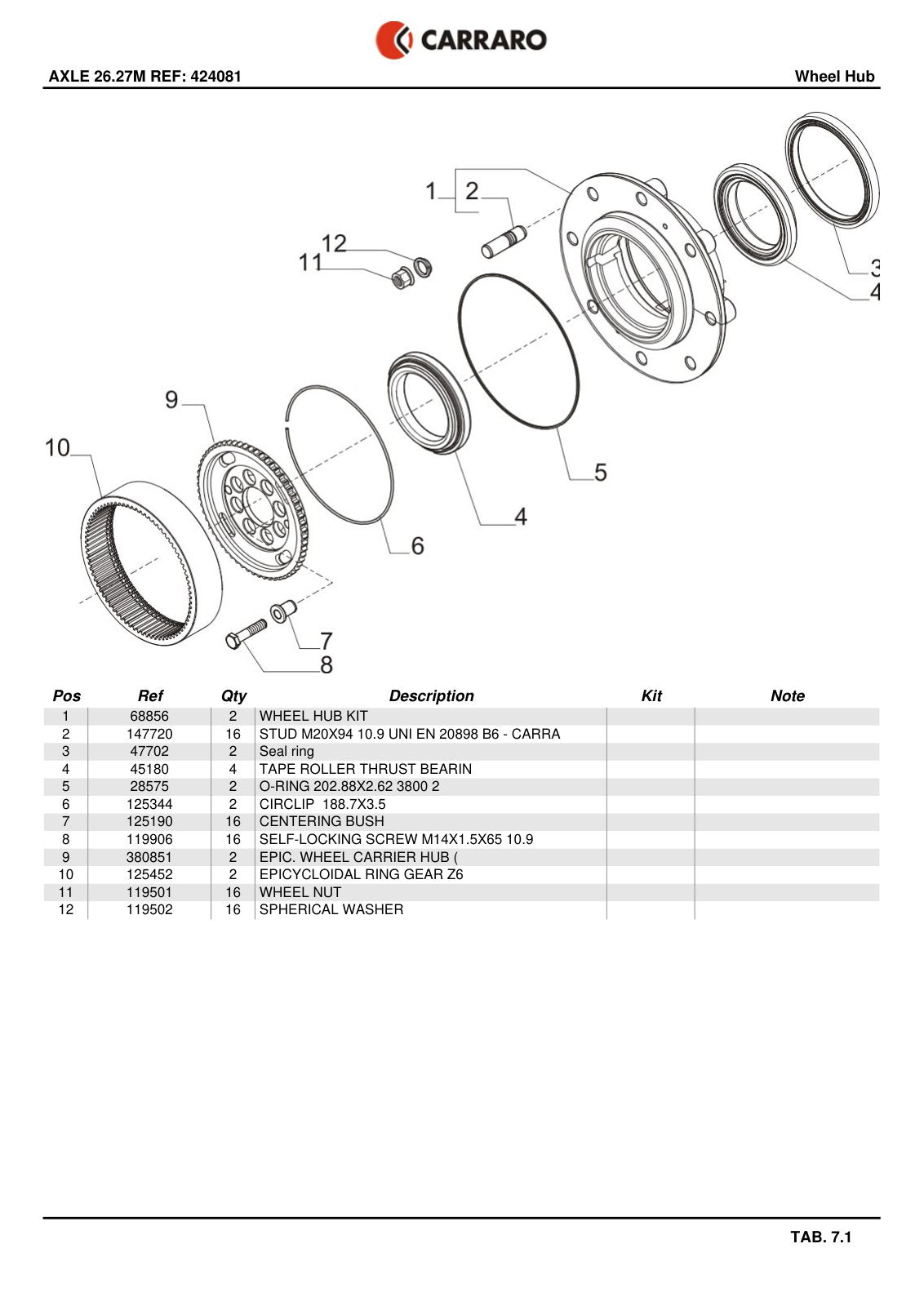 Carraro 26.27M Axle Parts Catalog (Ref. 424081) – sample page 3