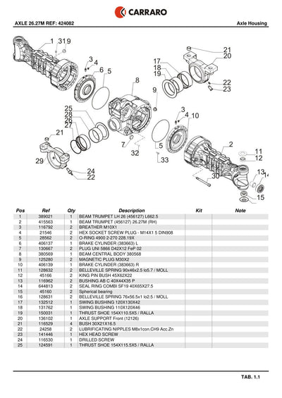 Carraro 26.27M Axle Parts Catalog (Ref. 424082) – sample page 1