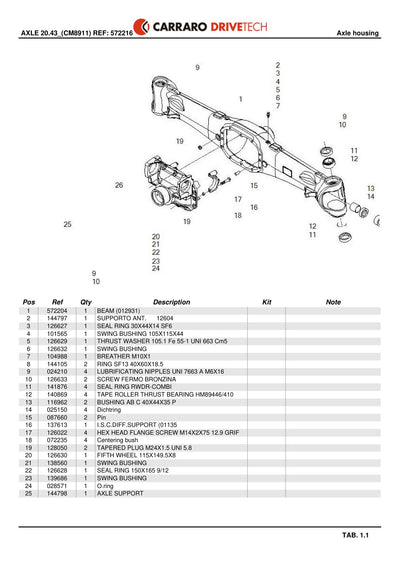 Carraro 20.43 Axle Parts Catalog (Ref. 572216) – sample page 1