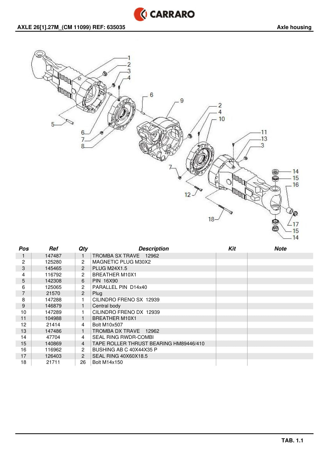 Carraro Axle Parts Catalog (Ref. 635035) – sample page 1