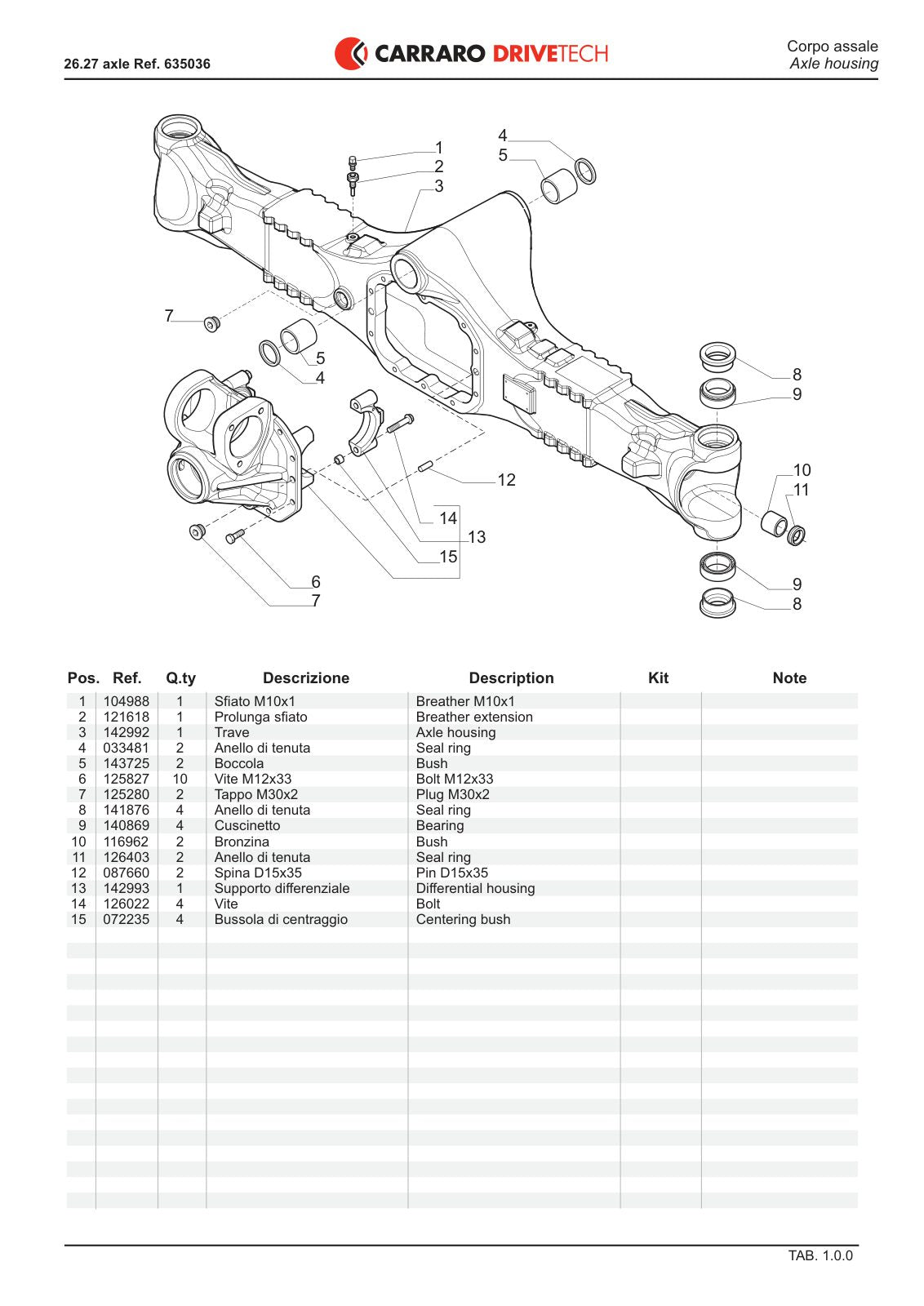 Carraro 26.27M Axle Parts Catalog (Ref. 635036) – sample page 1