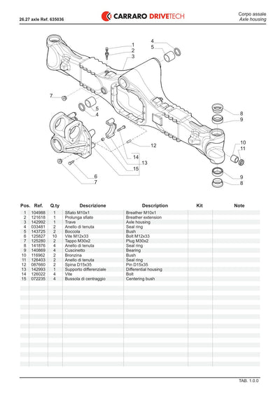 Carraro 26.27M Axle Parts Catalog (Ref. 635036) – sample page 1