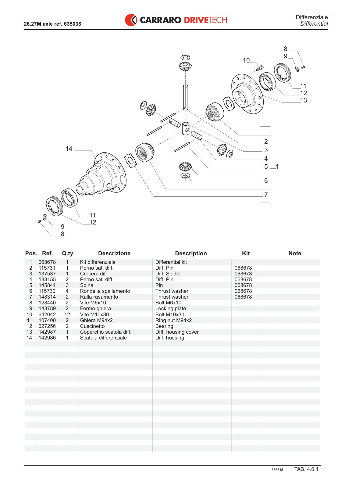 Carraro 26.27M Axle Parts Catalog (Ref. 635038) – sample page 2