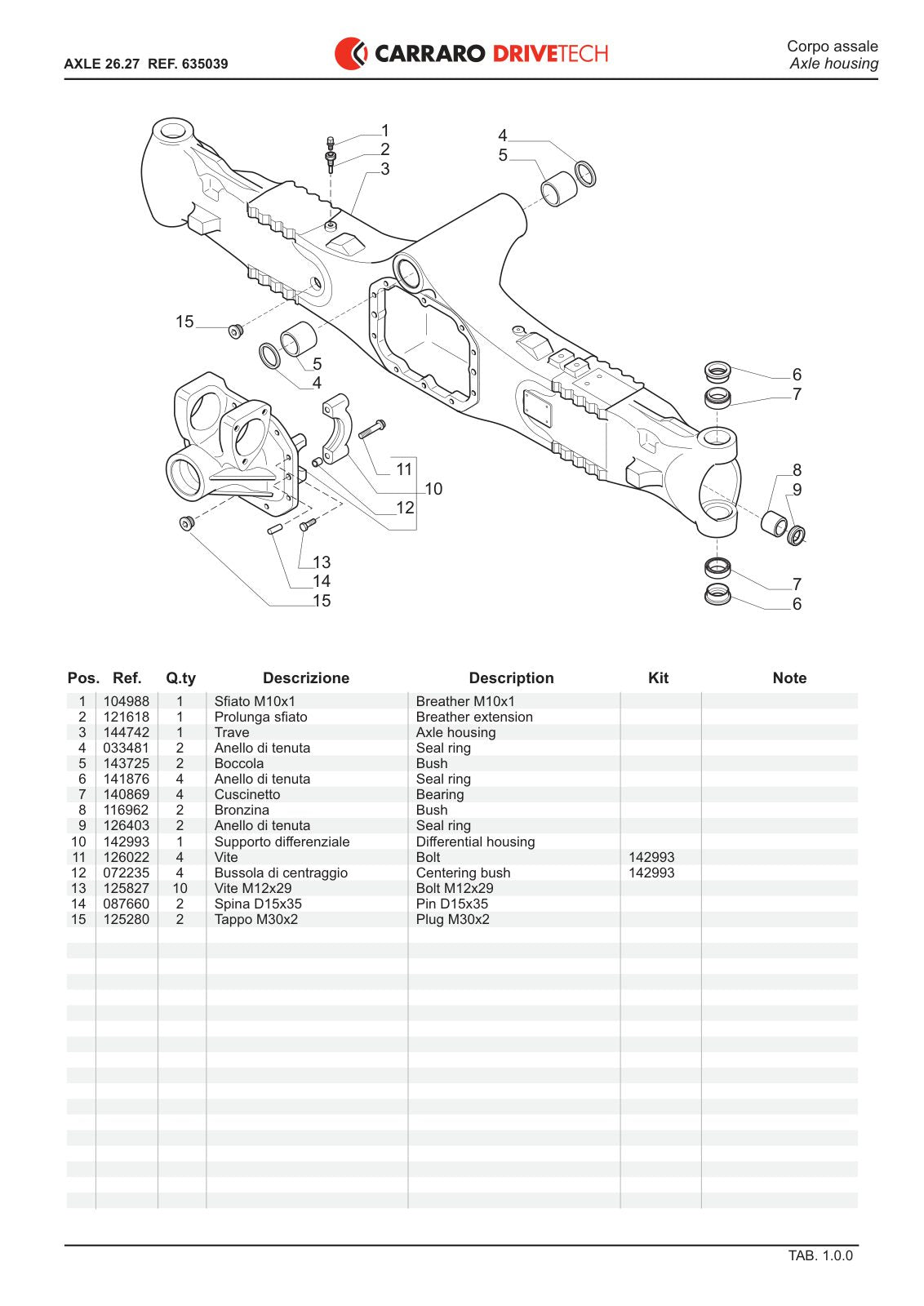 Carraro 26.27 Axle Parts Catalog (Ref. 635039) – sample page 1