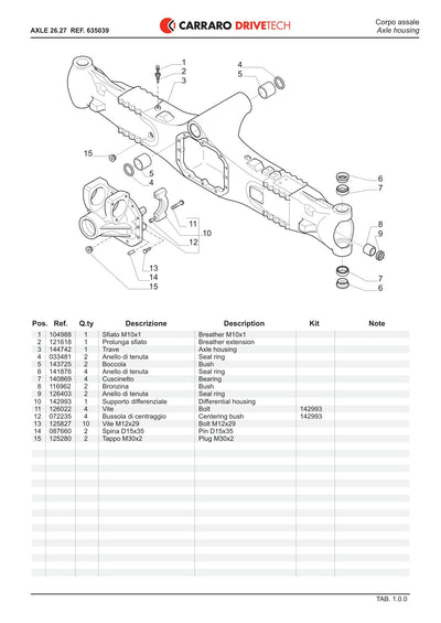 Carraro 26.27 Axle Parts Catalog (Ref. 635039) – sample page 1