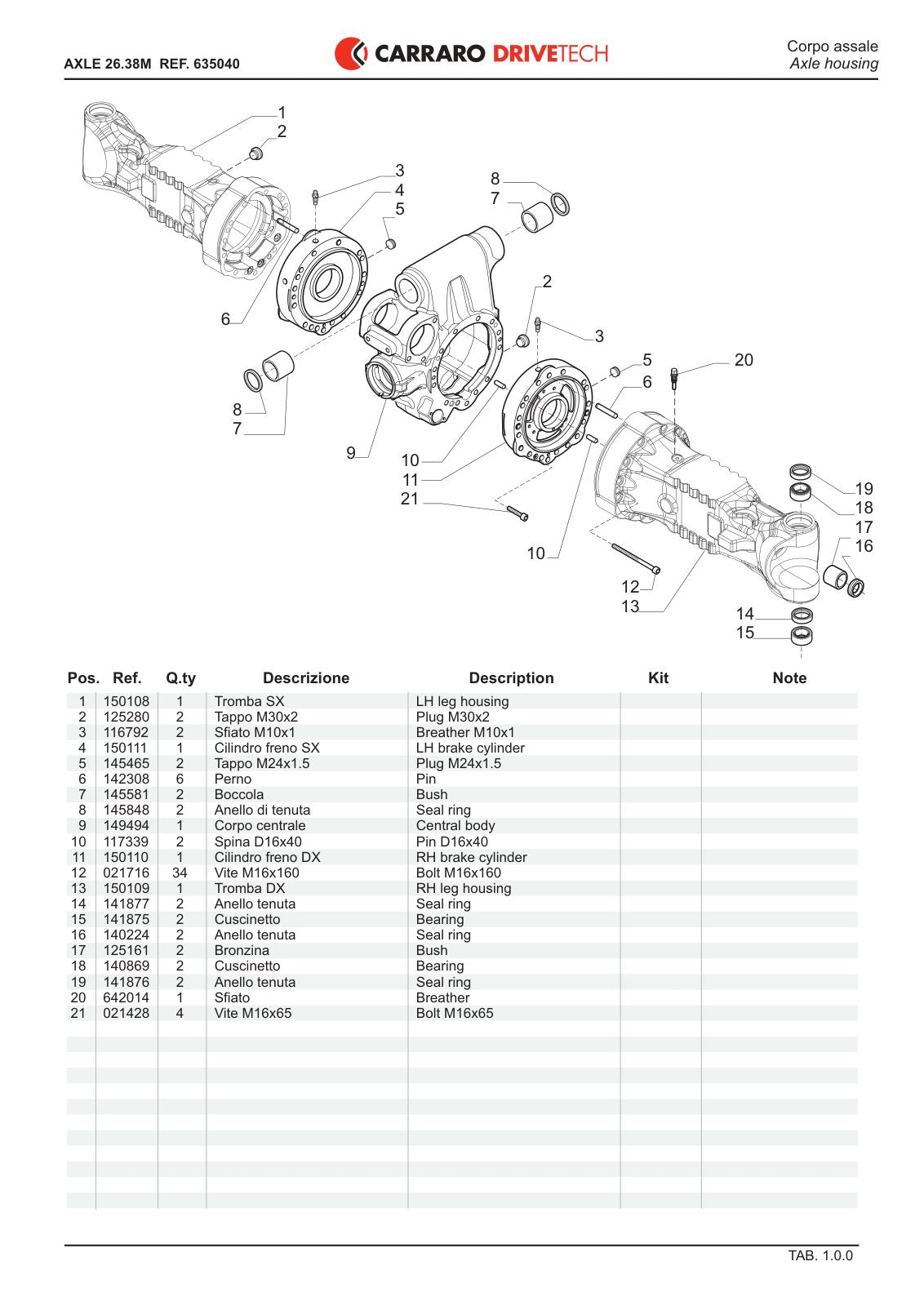Carraro 26.38M Axle Parts Catalog (Ref. 635040) – sample page 1