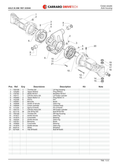 Carraro 26.38M Axle Parts Catalog (Ref. 635040) – sample page 1