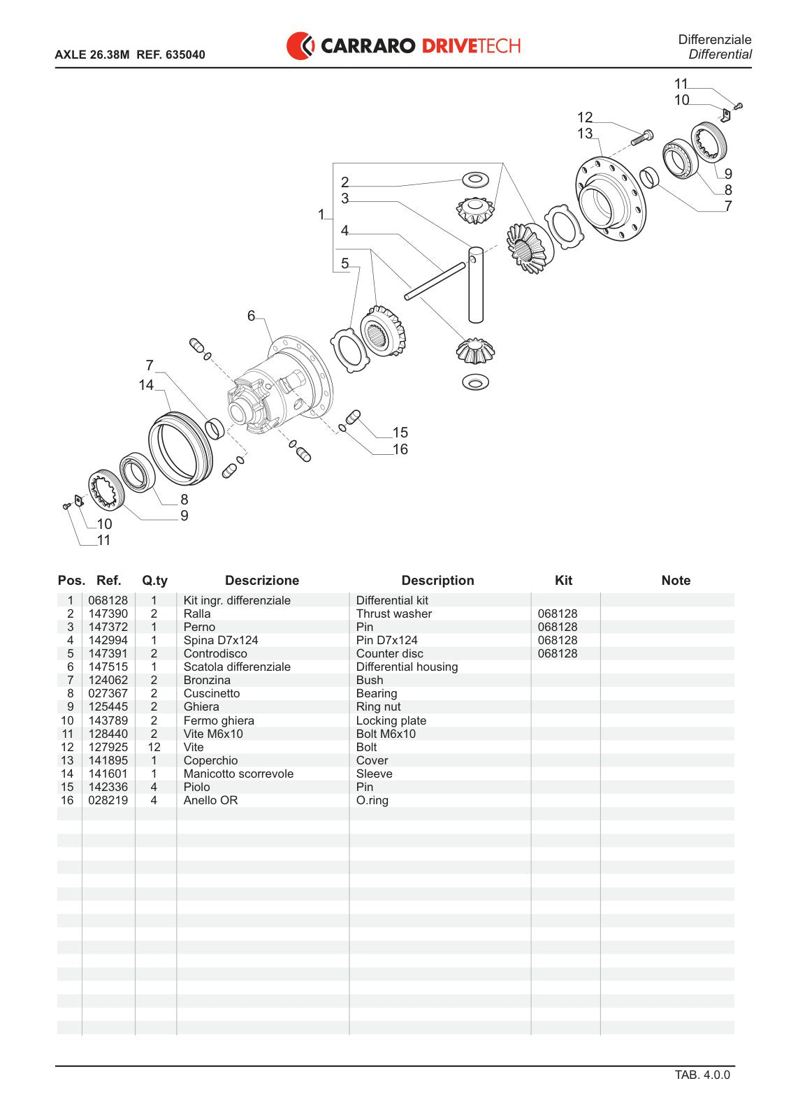 Carraro 26.38M Axle Parts Catalog (Ref. 635040) – sample page 2