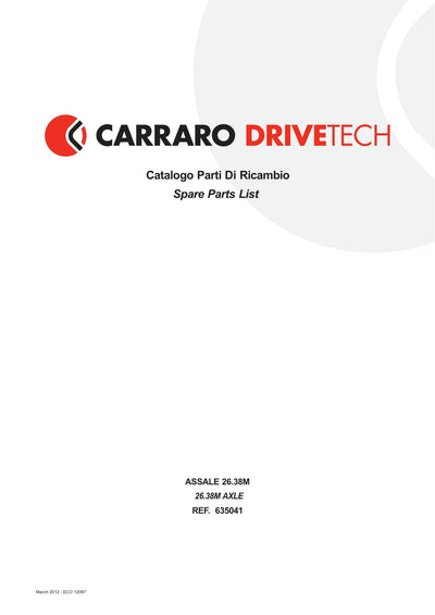 Carraro 26.38M Axle Parts Catalog (Ref. 635041) – cover