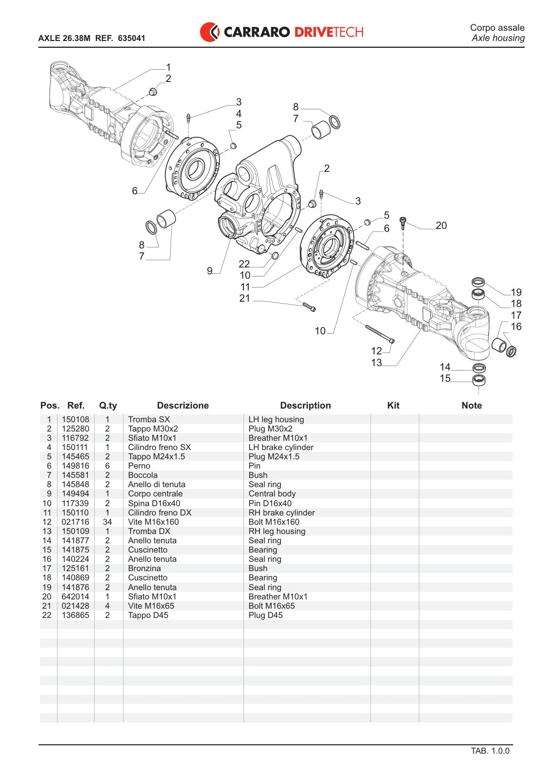 Carraro 26.38M Axle Parts Catalog (Ref. 635041) – sample page 1