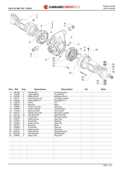 Carraro 26.38M Axle Parts Catalog (Ref. 635041) – sample page 1