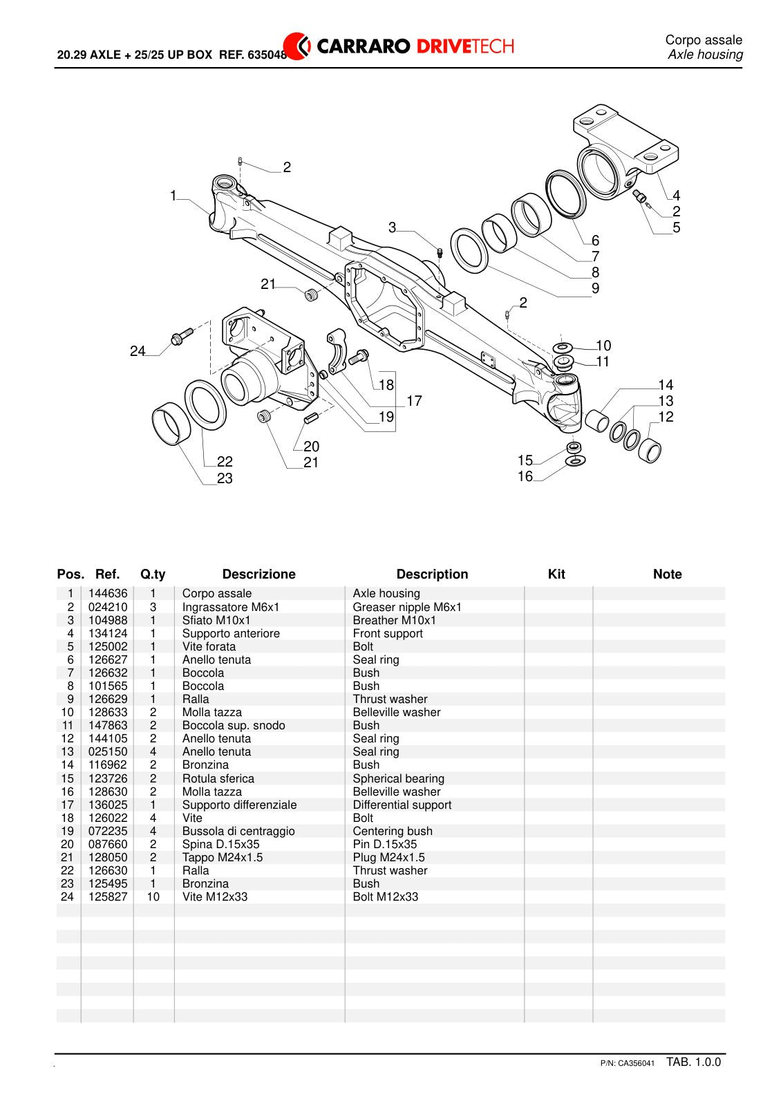Carraro 20.29 Axle Parts Catalog (Ref. 635048) – sample page 1
