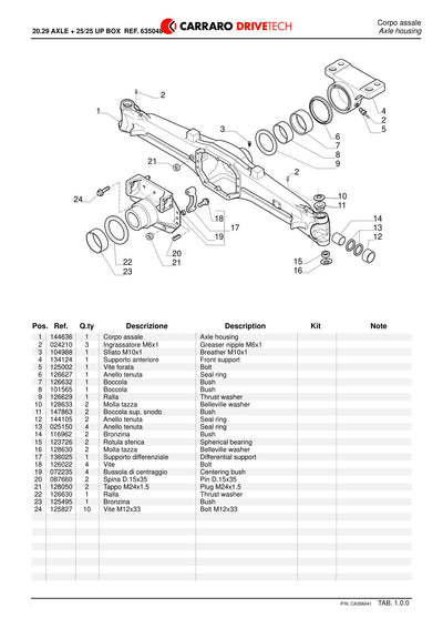 Carraro 20.29 Axle Parts Catalog (Ref. 635048) – sample page 1