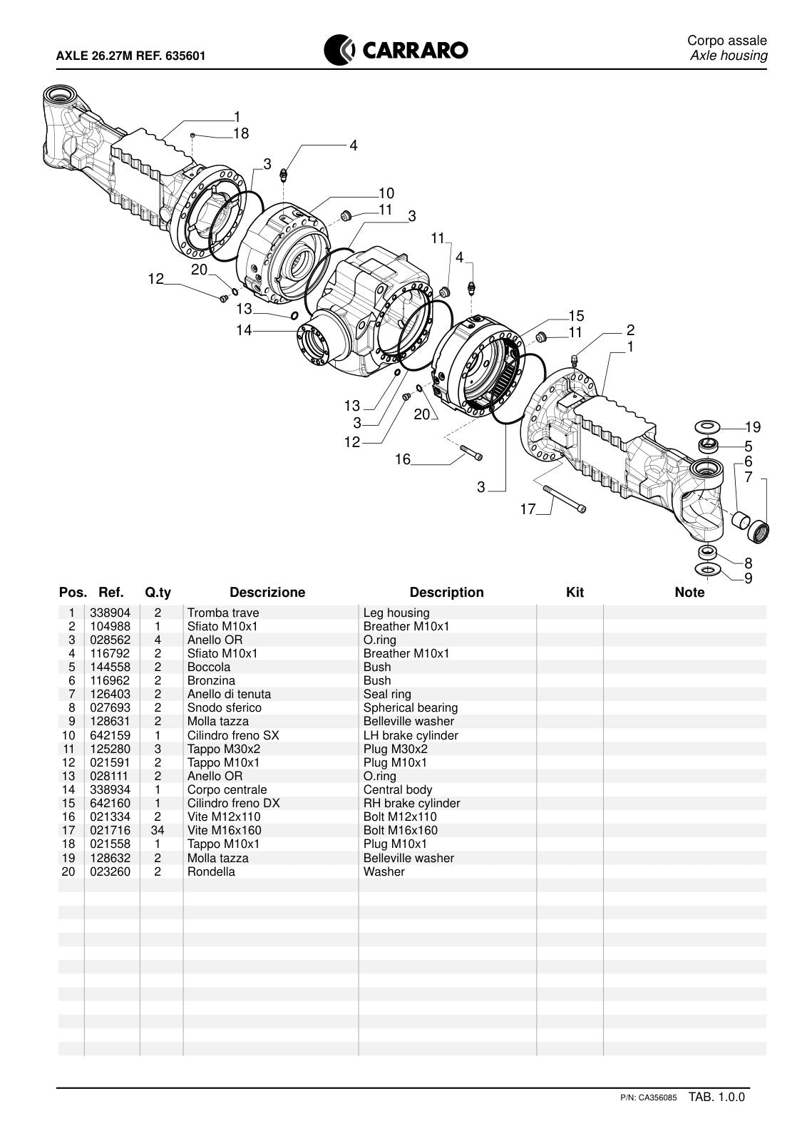 Carraro 26.27M Axle Parts Catalog (Ref. 635601) – sample page 1