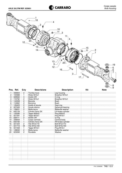Carraro 26.27M Axle Parts Catalog (Ref. 635601) – sample page 1