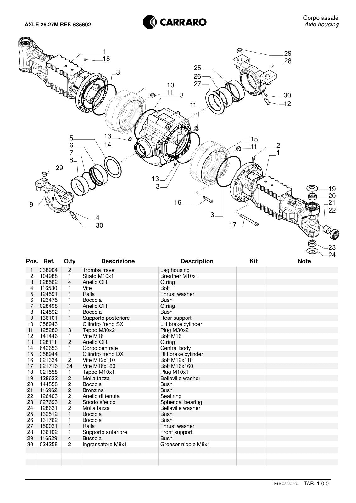 Carraro 26.27M Axle Parts Catalog (Ref. 635602) – sample page 1
