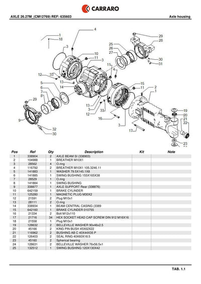 Carraro 26.27M Axle Parts Catalog (Ref. 635603) – sample page 1