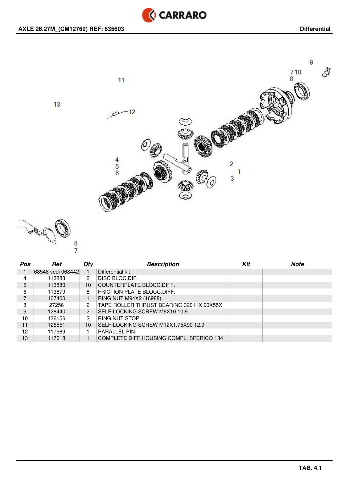 Carraro 26.27M Axle Parts Catalog (Ref. 635603) – sample page 2