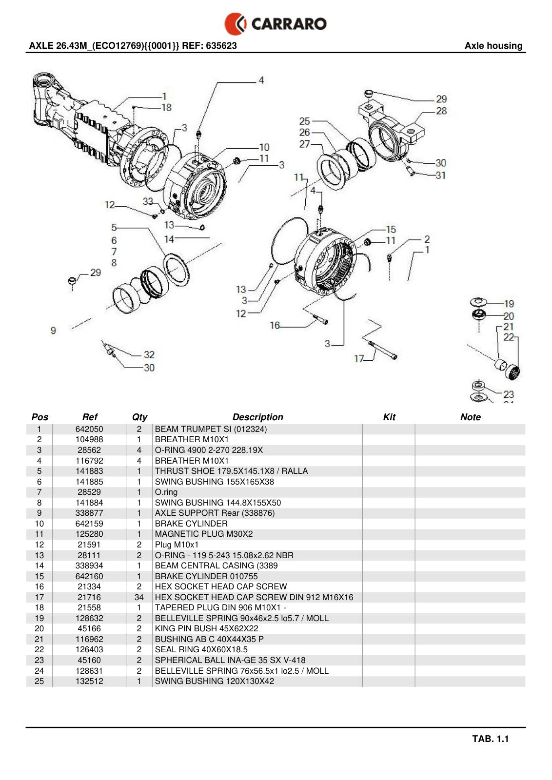 Carraro 26.43M Axle Parts Catalog (Ref. 635623) – sample page 1