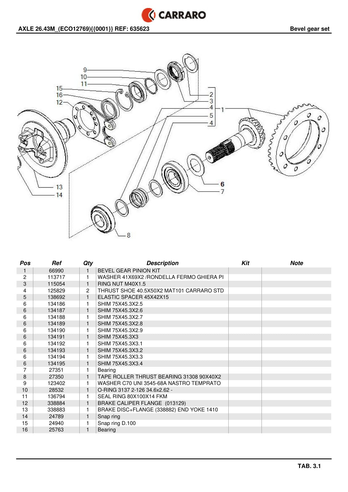Carraro 26.43M Axle Parts Catalog (Ref. 635623) – sample page 2