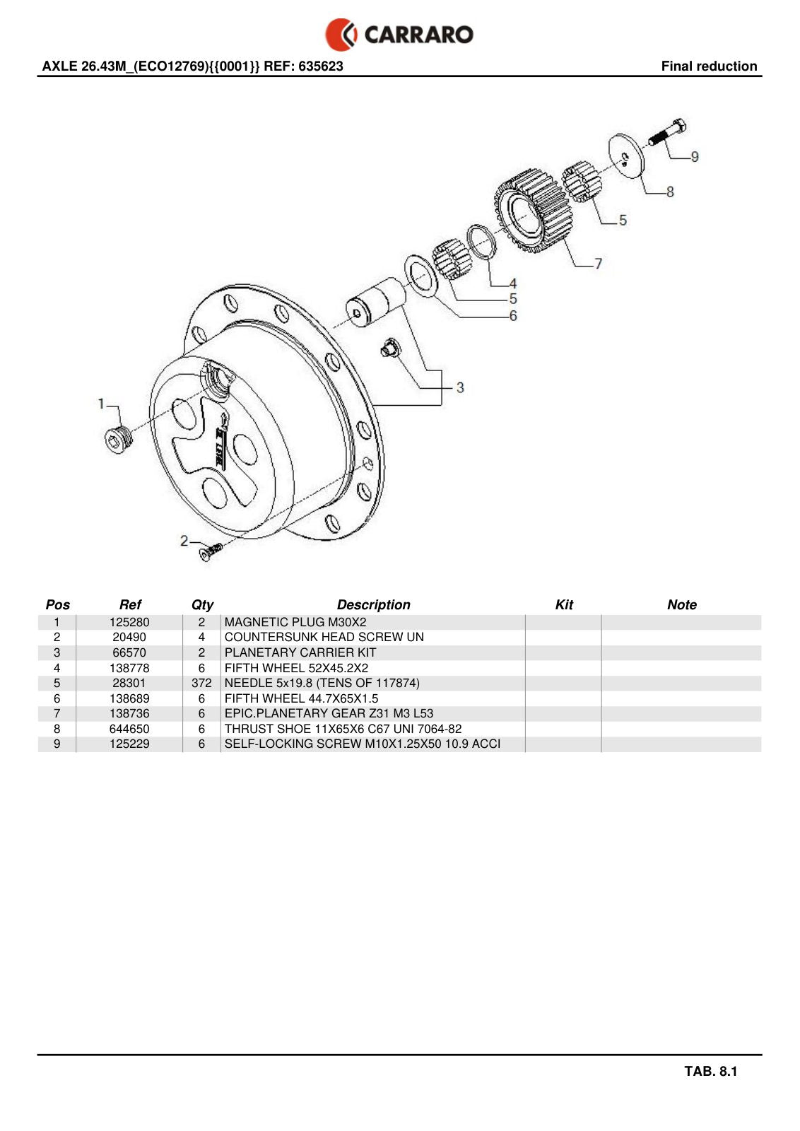 Carraro 26.43M Axle Parts Catalog (Ref. 635623) – sample page 3