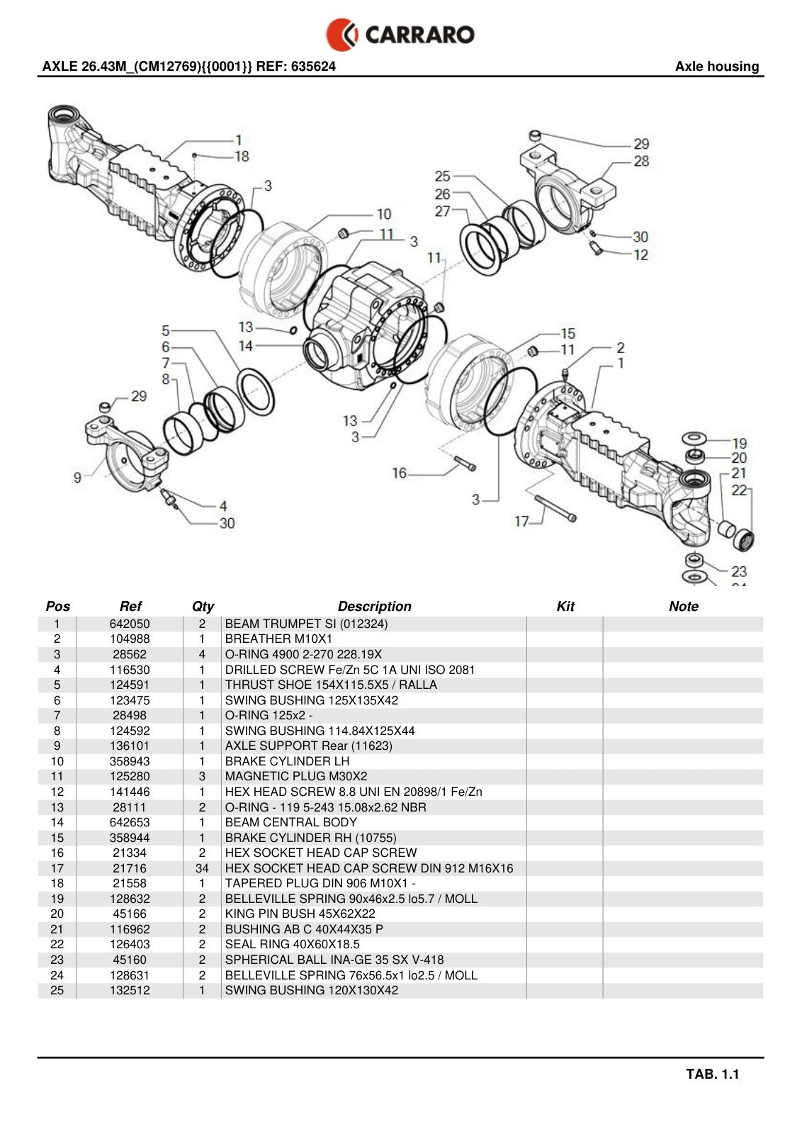 Carraro 26.43M Axle Parts Catalog (Ref. 635624) – sample page 1