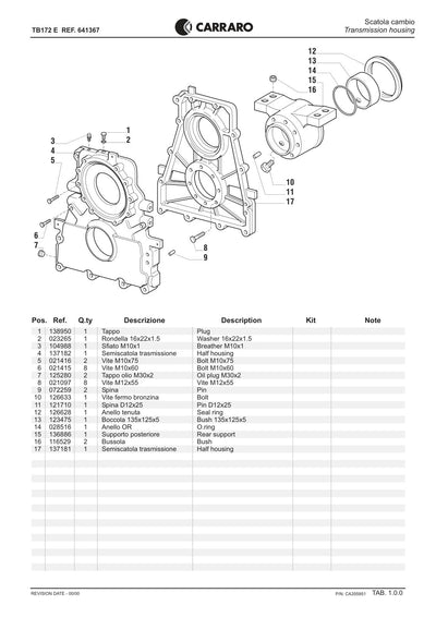 Carraro Transmission Parts Catalog (Ref. 641367) – sample page 1