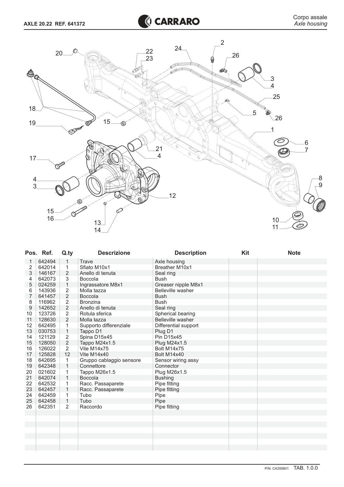 Carraro 20.22 Axle Parts Catalog (Ref. 641372) – sample page 1